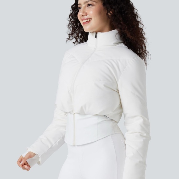 NEW! 2-pc Halara 3-in-1 Stand Collar Casual Cropped Puffer Coat & Thumb Holes! - Picture 4 of 13